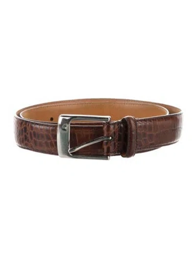 Pre-owned Polo Ralph Lauren Skinny Alligator Belt In Brown