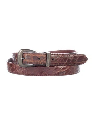 Pre-owned Polo Ralph Lauren Skinny Alligator Belt In Brown