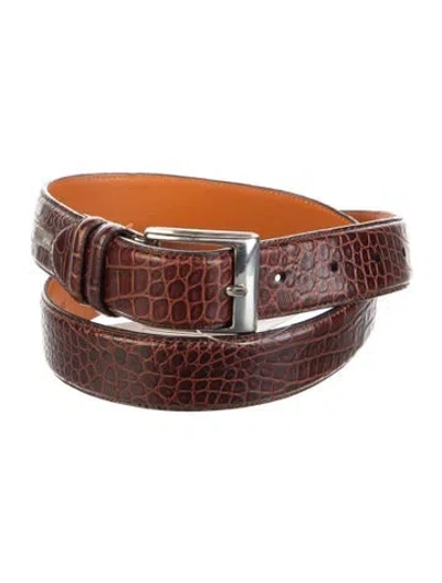 Pre-owned Polo Ralph Lauren Skinny Crocodile Waist Belt In Brown