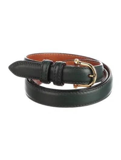 Pre-owned Polo Ralph Lauren Skinny Leather Belt In Green