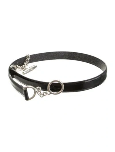 Pre-owned Polo Ralph Lauren Skinny Leather Chain-link Belt In Black