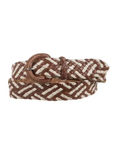 Pre-owned Polo Ralph Lauren Skinny Leather Waist Belt In Brown/white