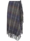 Polo Ralph Lauren Fringed Plaid Wool-blend Wrap Skirt In Brown