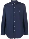 Polo Ralph Lauren Blue Shirt With Button-down Collar And Pony Embroidery On The Front In Black
