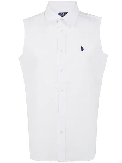Polo Ralph Lauren Sleeveless Button Front Shirt In White