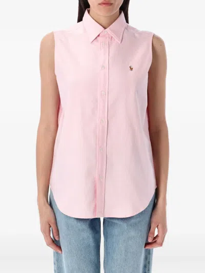 Polo Ralph Lauren Point Collar Oxford Sleeveless Shirt In Pink Sand