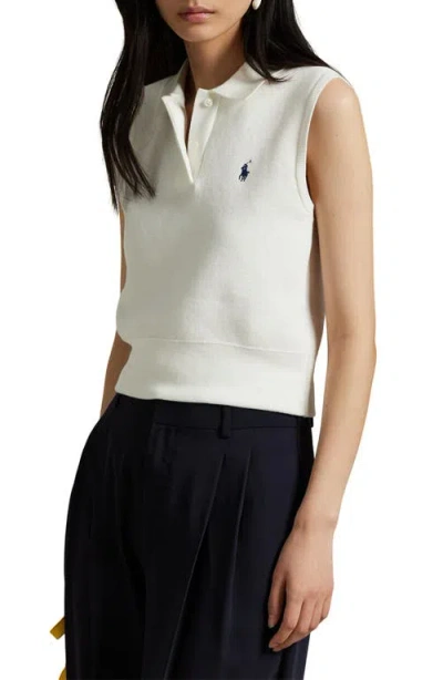Polo Ralph Lauren Sleveless Icon Logo Knit Polo Vest In White