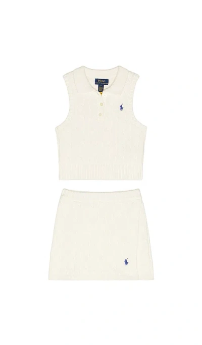 Polo Ralph Lauren Sleeveless Cotton Cable Knit Sweater With Skirt In Neutral