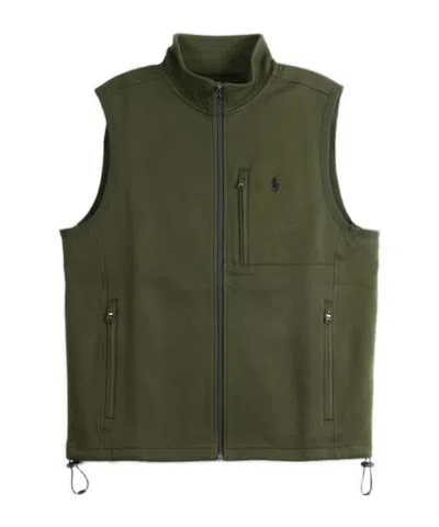 Polo Ralph Lauren Sleeveless Double Knit Full Zip Mockneck Vest In Green
