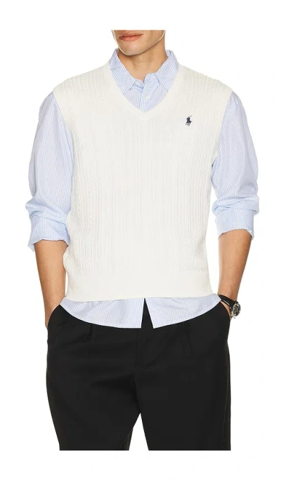 Polo Ralph Lauren Sleeveless Featherweight Cable Knit V-neck Sweater Vest In White