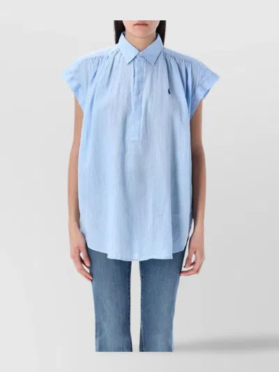 Polo Ralph Lauren Sleeveless Linen Popover Shirt In Lightblue