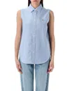 Polo Ralph Lauren Oxford Sleeveless Shirt Curved Hemline In Blue