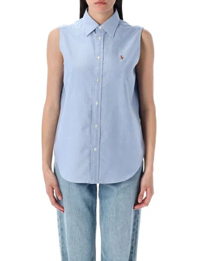 Polo Ralph Lauren Oxford Sleeveless Shirt Curved Hemline In Blue