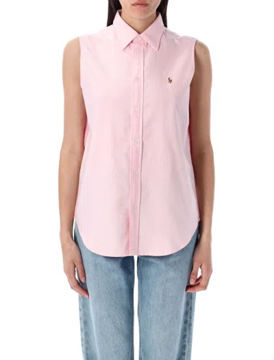 Polo Ralph Lauren Point Collar Oxford Sleeveless Shirt In Pink