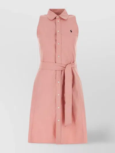 Polo Ralph Lauren Sleeveless Mini Shirt Dress With Self-tie Waist In Pink