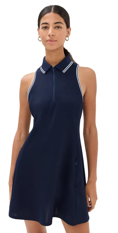 Polo Ralph Lauren Sleeveless Pique 1/4 Zip Dress Rfd Navy/ceramic White