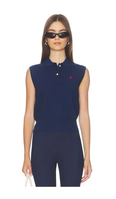 Polo Ralph Lauren Sleeveless Polo Knit Collar Pullover In East Side Royal