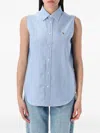 Polo Ralph Lauren Oxford Sleeveless Shirt Curved Hemline In Blue