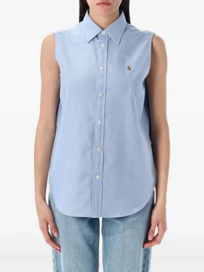 Polo Ralph Lauren Oxford Sleeveless Shirt Curved Hemline In Blue