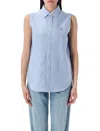 Polo Ralph Lauren Oxford Sleeveless Shirt Curved Hemline In Blue
