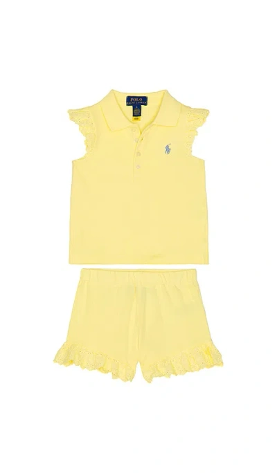 Polo Ralph Lauren Sleeveless Stretch Mesh Eyelet Polo Shirt With Short In Yellow