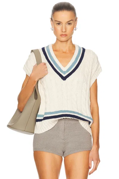 Polo Ralph Lauren Sleeveless V Neck Pullover Sweater In Cream/blue Multi
