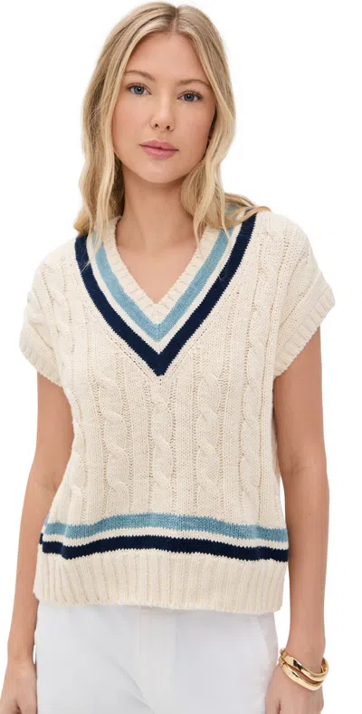 POLO RALPH LAUREN SLEEVELESS V NECK PULLOVER SWEATER CREAM/BLUE MULTI