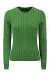 Polo Ralph Lauren Cable Knit Pullover With Contrasting Embroidered Logo In Green