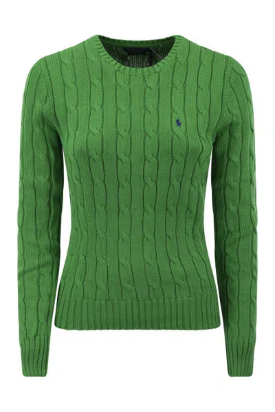 Polo Ralph Lauren Cable Knit Pullover With Contrasting Embroidered Logo In Green