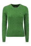 Polo Ralph Lauren Cable Knit Pullover With Contrasting Embroidered Logo In Green