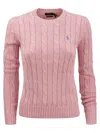 Polo Ralph Lauren Slim-fit Cable Knit Sweater With Ribbed Details In Pink