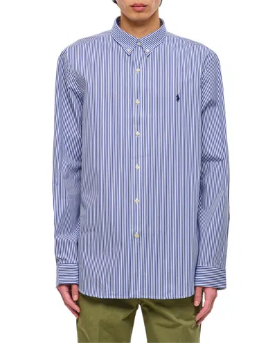 Polo Ralph Lauren Slim Fit Cotton Sport Shirt With Vertical Stripes In Blue