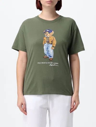Polo Ralph Lauren Slim Fit Cotton T-shirt With Teddy Bear Print In Green