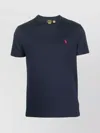 Polo Ralph Lauren Blue Crewneck T-shirt With Pony Embroidery On The Front In Blue