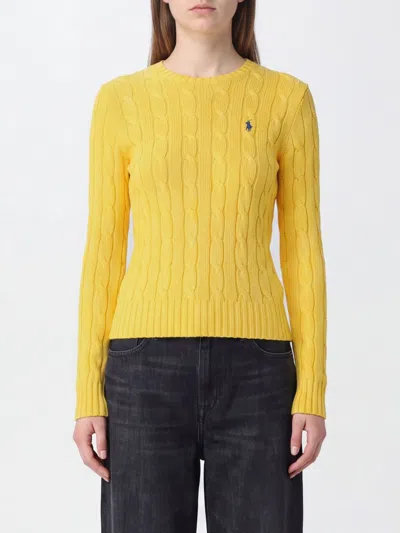 Polo Ralph Lauren Slim Fit Crewneck Jumper In Cotton With Embroidered Logo In Yellow