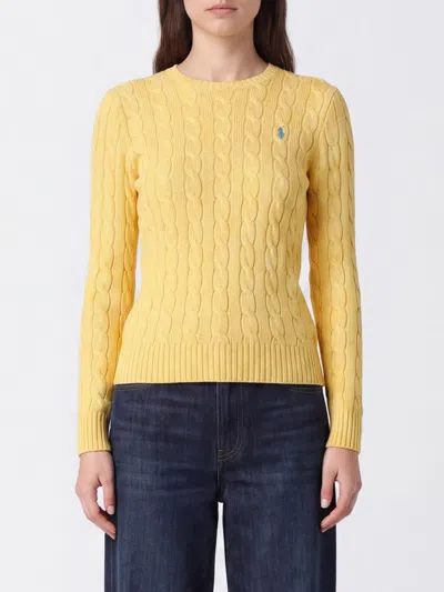 Polo Ralph Lauren Slim Fit Crewneck Jumper In Wool And Cashmere With Pony Logo In Yellow