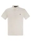 Polo Ralph Lauren Mens American Heather Short-sleeved Logo-embroidered Custom Slim-fit Cotton-jersey Polo Shirt In White