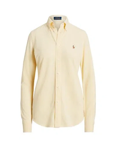 Polo Ralph Lauren Slim Fit Knit Cotton Oxford Shirt Woman Shirt Light Yellow Size L Cotton