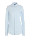 Polo Ralph Lauren Slim Fit Knit Cotton Oxford Shirt Woman Shirt Sky Blue Size L Cotton