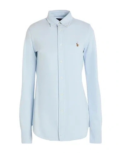 Polo Ralph Lauren Slim Fit Knit Cotton Oxford Shirt Woman Shirt Sky Blue Size L Cotton