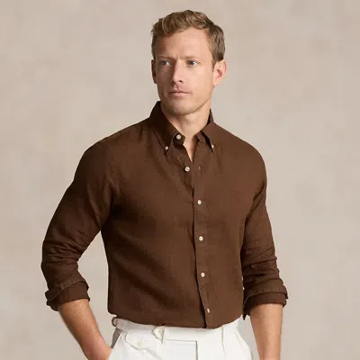 Polo Ralph Lauren Slim Fit Linen Shirt In Brown