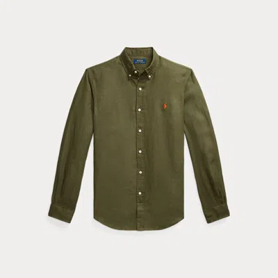 Polo Ralph Lauren Button-down Collar Logo-embroidered Linen Shirt In Green