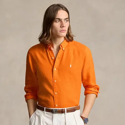 Polo Ralph Lauren Slim Fit Linen Shirt In Orange