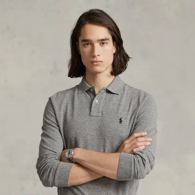 Polo Ralph Lauren Slim Fit Mesh Long-sleeve Polo In Grey
