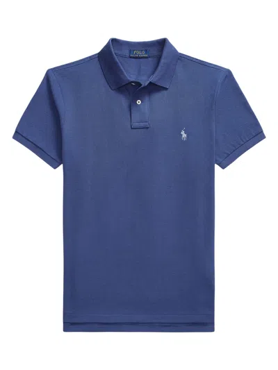 Polo Ralph Lauren Logo Embroidered Short-sleeved Polo Shirt In Blue