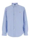 Polo Ralph Lauren Slim Fit Oxford Light Blue Shirt With Button-down Collar And Front Embroidery In Cotton Man