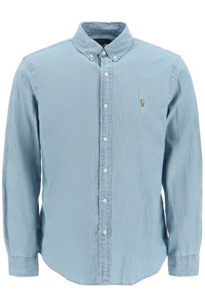 Polo Ralph Lauren Slim Fit Long Sleeve Sport Shirt With Embroidered Logo In Blue