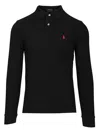 Polo Ralph Lauren Mens Polo Black Long-sleeved Logo-embroidered Custom Slim-fit Cotton-piqué Polo Shirt Xl In Black