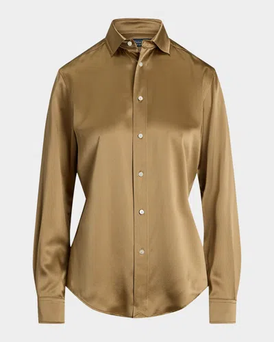 Polo Ralph Lauren Slim-fit Silk Shirt In Polo Tan