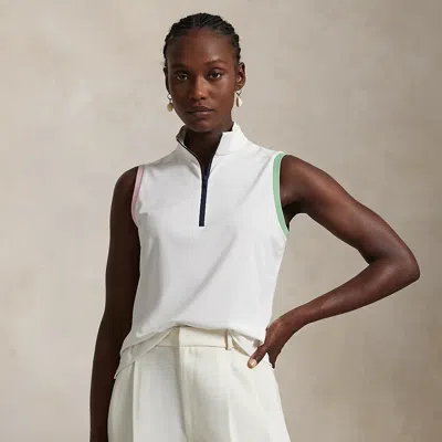 Polo Ralph Lauren Slim Fit Sleeveless Quarter-zip Polo In Crmc Wht/garden Pnk/pista